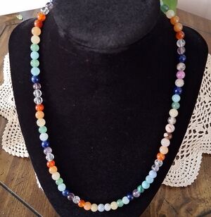 Necklace Rainbow Agate Natural Stones 6mm 20" Sterling Silver